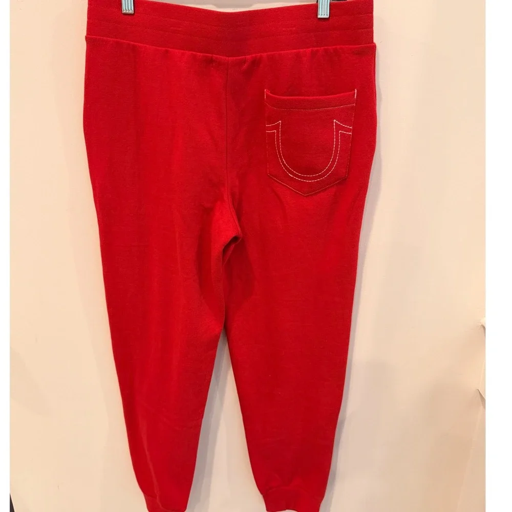 True Religion Classic Logo Velour‎ Jogger Sweatpants Ruby Red Size M NWT